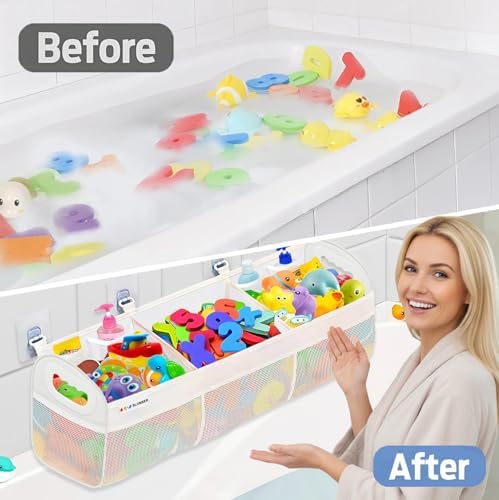 Bath Toy Storage for Bathtub – Large Bath Toy Holder & Bath Toy Net, Kids - Image 4