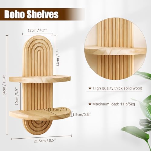 Artilady Boho Shelf Wall Decor, Solid Wood Floating Shelves Srorage Display - Image 3