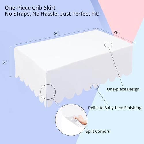 100% Cotton Scallop Edge Crib Bed Skirt, 4-Sided Soft Breathable Cotton Bedding - Image 5