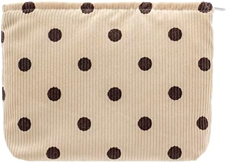 Flat Makeup Bag for Women, Zipper Cosmetic Pouch for Purse, Polka Dot Beige by PAZIMIIK