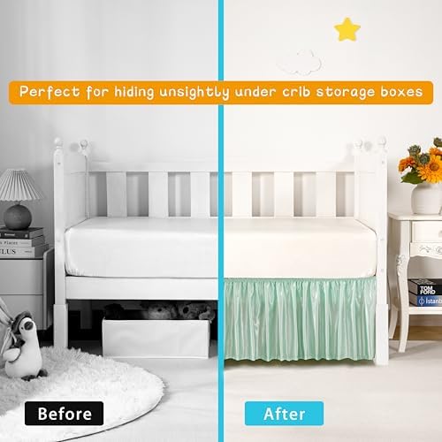 Mint Green Satin Crib Bed Skirt - Image 5