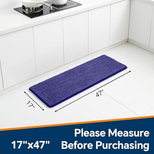 Chenille Bathroom Runner Rug 17"x47" Royal Blue, Plush Bath Mat - Image 2