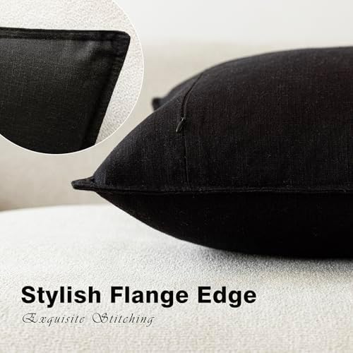 Foindtower Linen Solid Decorative Throw Pillow Covers 22x22 Inch Black - Image 3