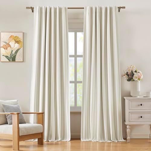 ZJDECOR Beige Striped Blackout Curtain Panels 95 Inch, Back Tab Rod Pocket by ZJDECOR