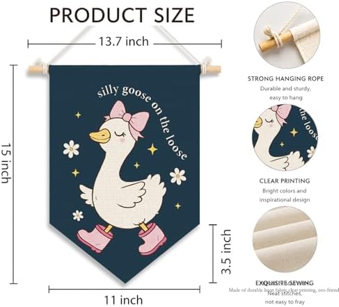 KDHTY Navy Blue Goose Nursery Canvas Hanging Pennant Flag Banner, Girls Room - Image 7