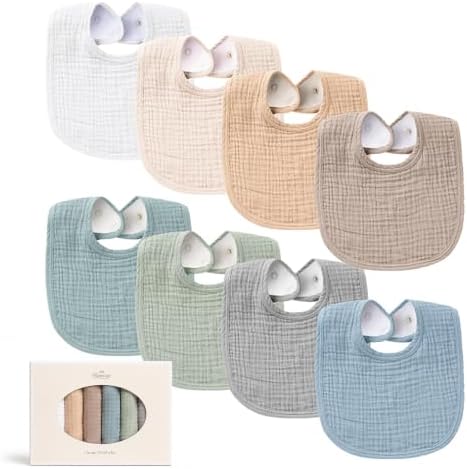 Konssy 8-Pack Muslin Baby Bibs, Adjustable Fit by Konssy