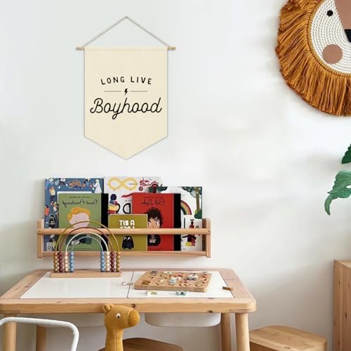 Boys Room Decor, Long Live Boyhood Linen Canvas Banner, Minimalist Boy Nursery - Image 3