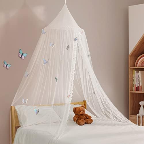 LOAOL Kids Bed Canopy with Lace Hanging Canopy Net - Image 2