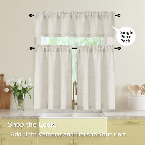 Valances for Windows, Light Filtering Faux Linen Textured Small Short Valance - Image 6