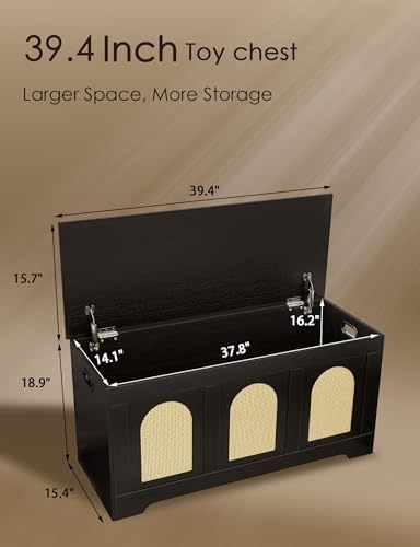 DINZI LVJ Storage Chest, Wooden Toy Box, Espresso Oak 39.4" L - Image 3