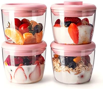 Ankou 400ml Meal Prep Container Set of 4 Pink Tritan Plastic Food Storage by ANKOU