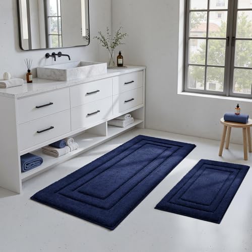 HOMEIDEAS Bathroom Rugs Sets 2 Piece, Soft Extra Long Bath Mat Navy Blue - Image 2