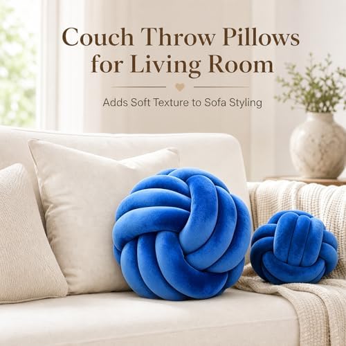 Petrella Jewel Blue Knot Pillow Ball, 8 Inch Round Accent Decorative Pillow - Image 6