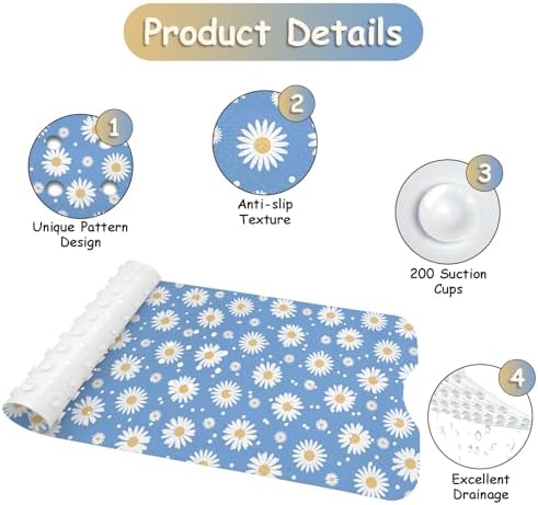Bathtub Mat Non Slip, Daisy Extra Long Bath tub Mat Shower Floor Mat - Image 3