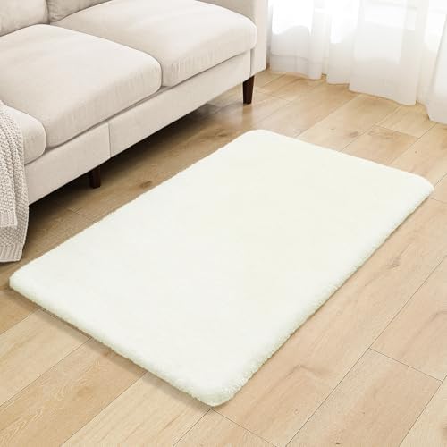 Polyester Bathroom Rug 30"x50" Cream, Large Soft Shaggy Bath Mat by Kildoss