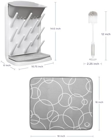 Ubbi Vertical Baby Bottle Drying Rack, Bottle Brush & Drying Mat Bundle - Image 2