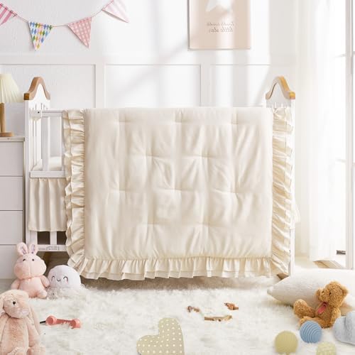 Crib Bedding Set for Girls, 3-Piece Boho Ruffle Baby Bedding Crib Set Include by WOWELIFE