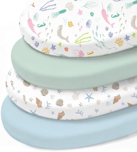 Little Grape Land Bassinet Sheets 4 Pack, Ultra Soft Baby Bassinet Fitted Sheets by LittleGrapeLand