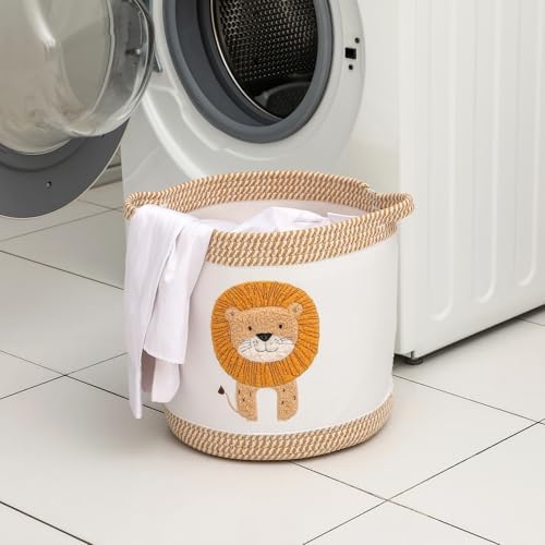 Blanket Baskets Laundry Hamper Lion Nursery Storage Basket, Woven Cotton Rope - Image 5