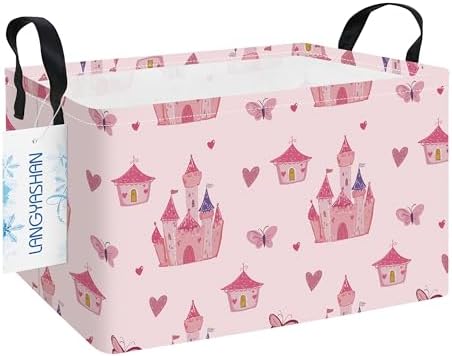 Rectangular Collapsible Pink Castle Storage Basket Nursery Toy Organizer by LANGYASHAN