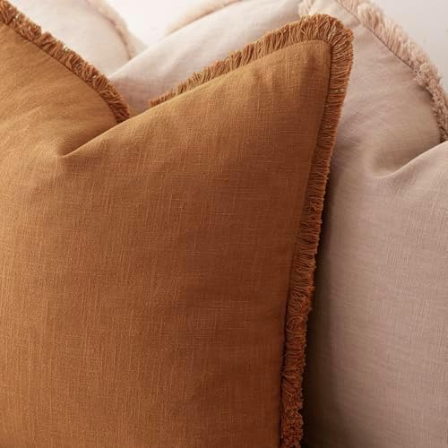 Foindtower Decorative Linen Fringe Throw Pillow Covers 24×24 Inch - Image 5