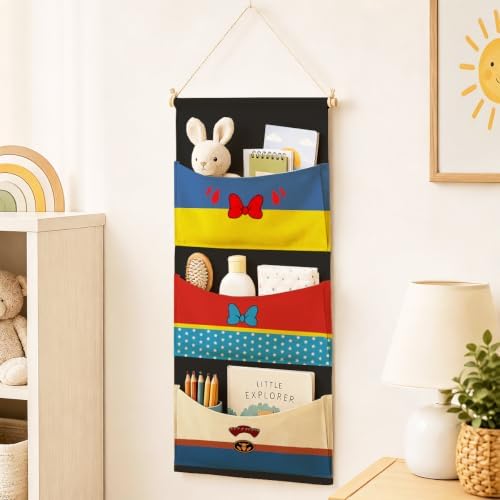 3-Pocket Hanging Wall Organizer, Colorful Bow and Star Over Door Storage - Image 2