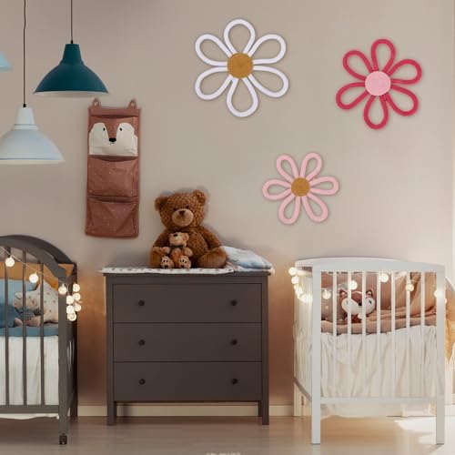 Barydat 6 Pcs Boho Nursery Decor Daisy Flower Woven Macrame Wall Hanging 3 Size - Image 3