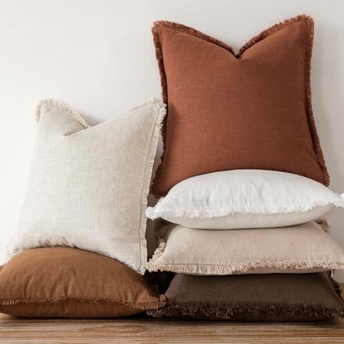 Foindtower Decorative Linen Fringe Throw Pillow Covers Cozy Boho Farmhouse - Image 5