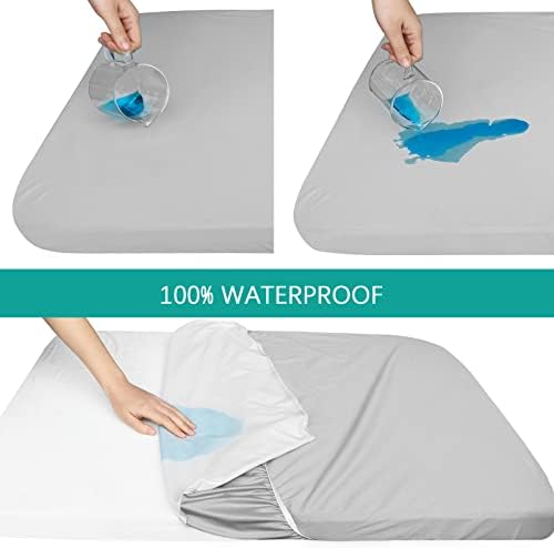 2 Pack Bassinet Sheets Fitted Waterproof White & Grey - Image 2