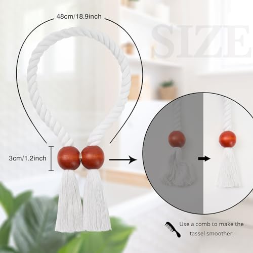 NICEEC 2 Pack Wooden Ball Magnetic Curtain Tiebacks Boho Home Decor Drape Tie - Image 4