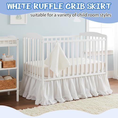 Hahafelt White Crib Skirt for Baby Girls Boys, 100% Washed Cotton Bed Skirt - Image 5