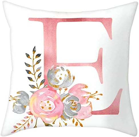 Throw Pillow Covers Alphabet Decorative Pillow Cases ABC Letter Flowers Cushion by Eanpet