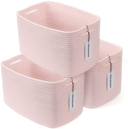 XUANGUO Woven Cotton Rope Storage Baskets 15x10x9.3" 3 Pack Light Pink by XUANGUO
