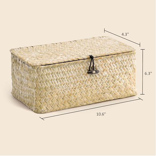 Nonam Small Wicker Basket with Lid, Seagrass Shelf Storage Basket - Image 3