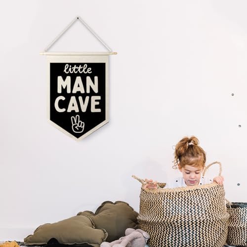 Qpenm Little Man Cave Wall Hanging Canvas Banner, Boys Room Decor, Modern Black - Image 3