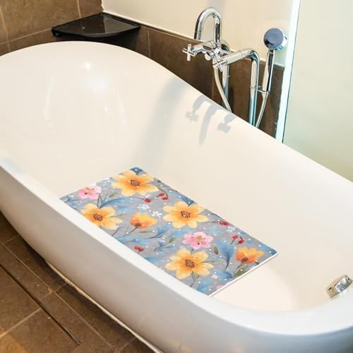 Shower Mat Non Slip 26.8 x 15.1 Inches, Floral Design Bathtub Mat Shower Stall - Image 5