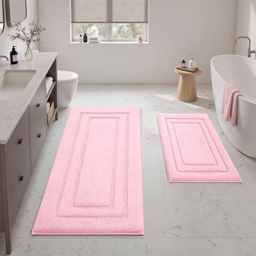 HOMEIDEAS Bathroom Rugs Sets 2 Piece, Soft Extra Long Bath Mat Light Pink - Image 3