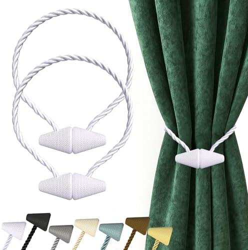 Hion Magnetic Curtain Tiebacks White 2pcs, Curtain Holdbacks Hooks Holders by Hion