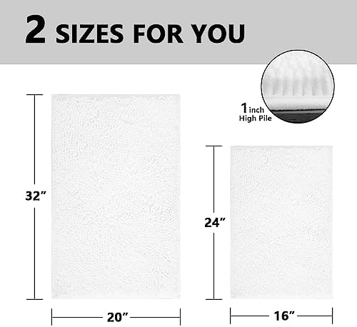 BOANKODU White Bathroom Rugs Sets 2 Piece, Soft Chenille Bath Mat Absorbent - Image 2