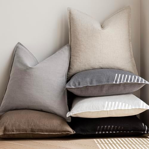 Foindtower Linen Solid Decorative Throw Pillow Covers 26x26 Inch Black - Image 6