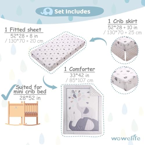 Crib Bedding Set for Boys, Premium 3 Piece Elephant Baby Crib Bedding Set - Image 4