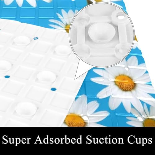 Shower Mat Non Slip 26.8 x 15.1 Inches, Daisies Flowers Bathtub Mat Shower - Image 3