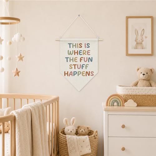 KYTWSFWS Boho Nursery Wall Art Pennant Flag, This Is Where the Fun Stuff - Image 3