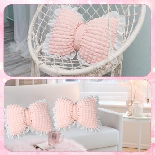 Yousoontic 2 Pcs Bow Throw Pillows 15.7x12.6 in, Seersucker - Image 5