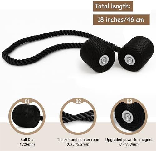 Hion Magnetic Curtain Tiebacks Black 2pcs, Curtain Tiebacks Buckles Holdbacks - Image 2