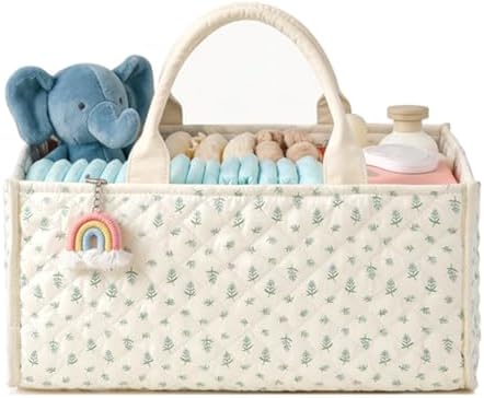 Quilted Fabric Storage Basket Floral Baby Diaper Caddy Quilted Basket by BBIQI