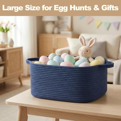 Large Blue Storage Basket, 16.5" x 12.5" x 7" Big Gift Basket Empty, - Image 5
