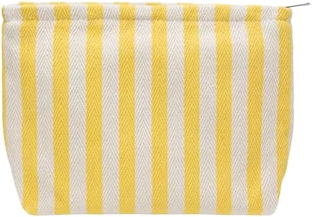 Flat Makeup Bag for Women, Zipper Cosmetic Pouch for Purse, Stripe Yellow by PAZIMIIK