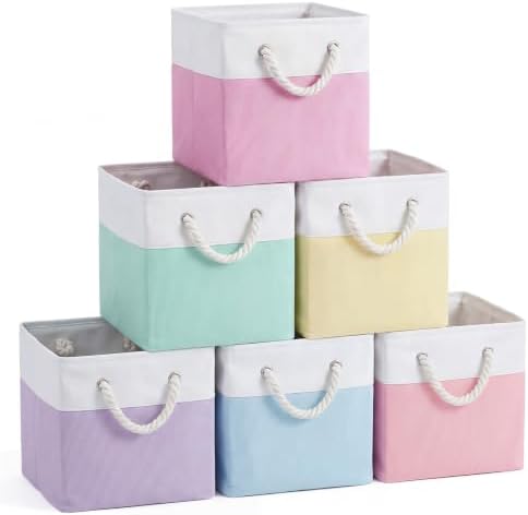 6 Pack Pastel Foldable Storage Bins, 11 Inch Cube Fabric Storage Baskets by Geiserailie
