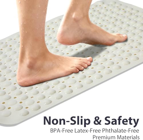 Large Shower Mat Bathtub Mat Bath Mat Non Slip Beige 21.5"x33.5" - Image 3